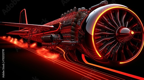 Exploring the intricate details of a super realistic portrayal of a high-speed aircraft neon