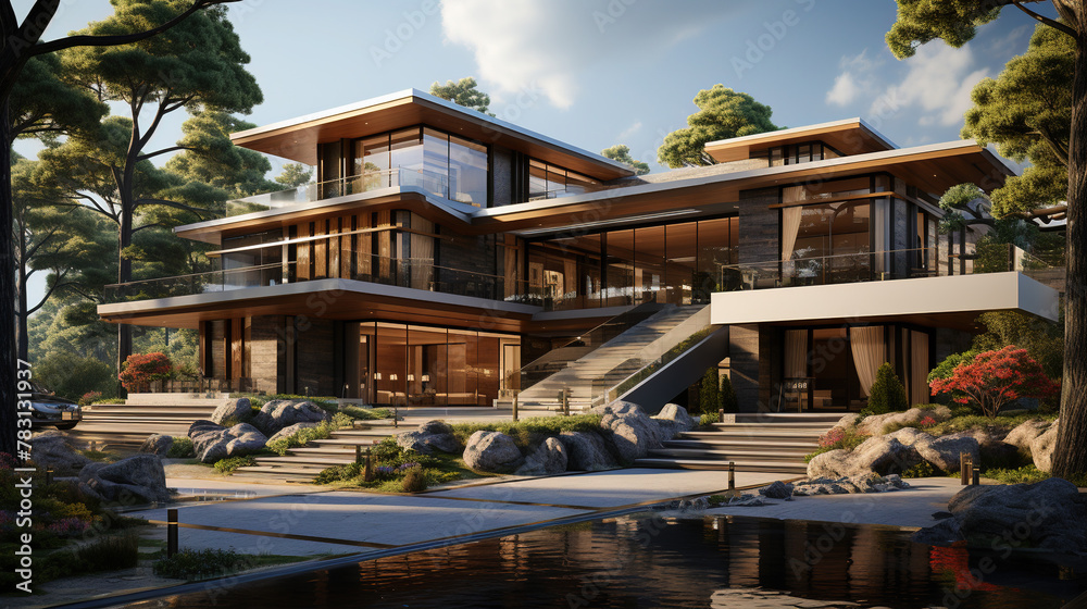Architectural Style Of Luxurious House With Big Windows
