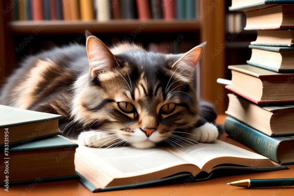 the cat lies on a book in the library the cat lies on a book in the library