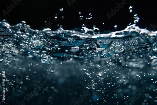 Water surface with bubbles on dark background