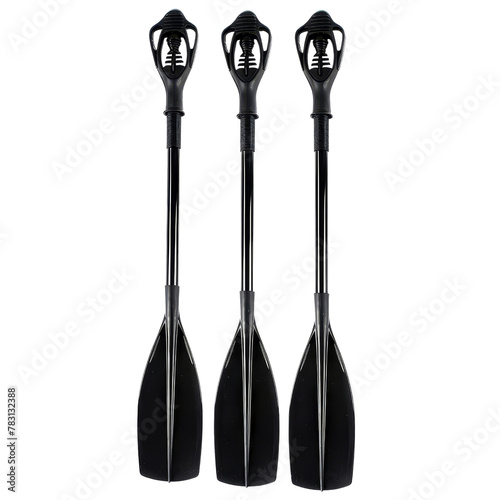 Set of Black Diving Sticks with Ornate Handles on Background, Highlighting Water Sports Equipment. photo
