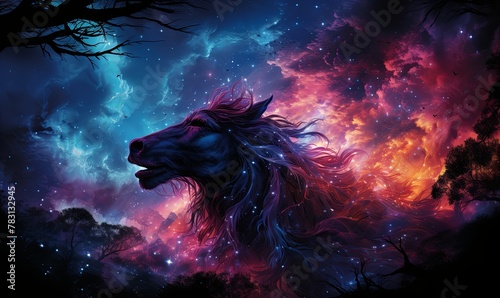 Majestic Lion Roaming Night Sky