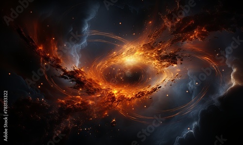 Swirling Fire and Smoke in Darkness