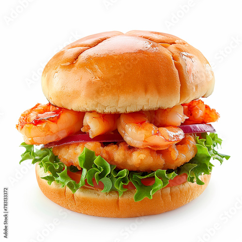 Delicious seafood burger with shrimp. Vegan shrimp burger close-up © Татьяна Гончарук