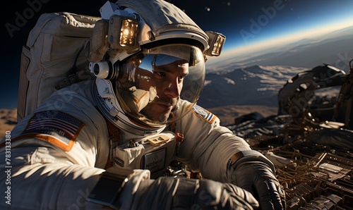 Man in Space Suit Sitting on Top of Space Station