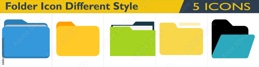 Folder icon with different style in outline, color lineal, solid and color fill styles