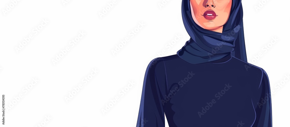 Woman in headscarf, hands on hips, exuding confidence
