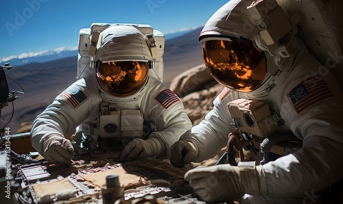 Astronauts Conducting Space Equipment Repair