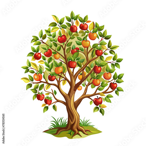 Apple tree vector illustration isolated on white background, farming concept, tree with fruits