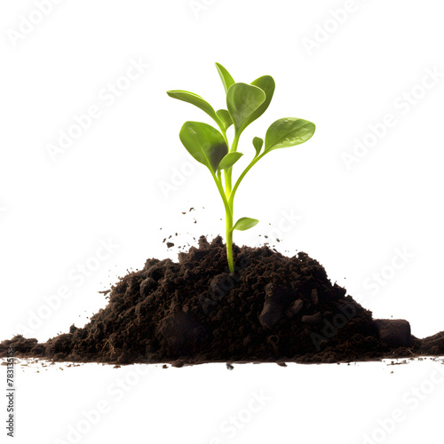 Small Green plant growing from soil isolated on transparent background