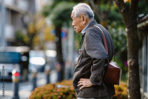 Compassionate Relief: Senior Man's Hands on Sore Back