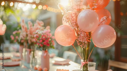 Festive Pink and White Balloons and Floral Decor Elevating Mother s Day at Home
