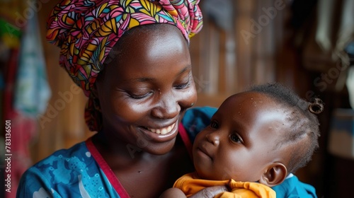 Intimate Moment of Maternal Care and Love in a Traditional African Setting