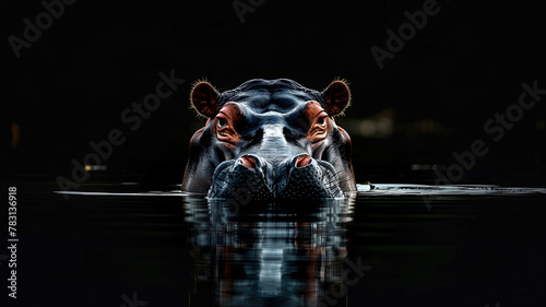 Hippopotamus in dark black environment