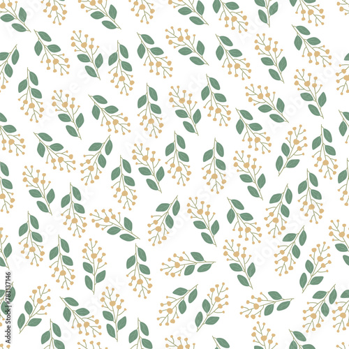Floral seamless vector pattern. Beautiful twigs on a white background. Template for textile, wallpaper, packaging, cover, web, card, box, print, banner, ceramics