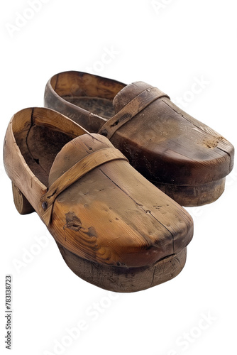 Antique Worn Wooden Clogs - Isolated on White Transparent Background, PNG 