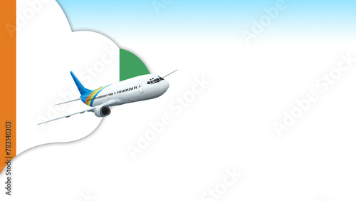 3d illustration plane with Cote dlvoire flag background for business and travel design photo