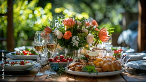 Elegant Mother s Day Brunch Setting with Floral Centerpiece and Festive Tableware