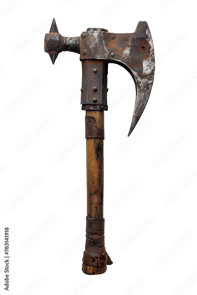 Obraz premium Antique Battle Axe with Wooden Handle - Isolated on White Transparent Background, PNG 