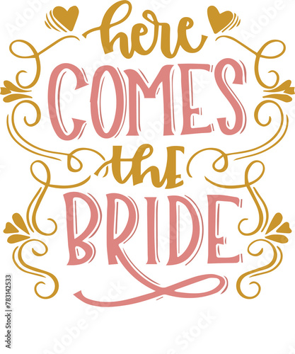 Here Comes The Bride, here comes bride typo with shadow vector, wedding theme