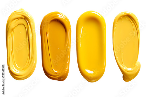 Collection set of Dijon mustard smears isolated on transparent background