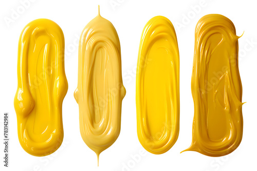 Collection set of Dijon mustard smears isolated on transparent background