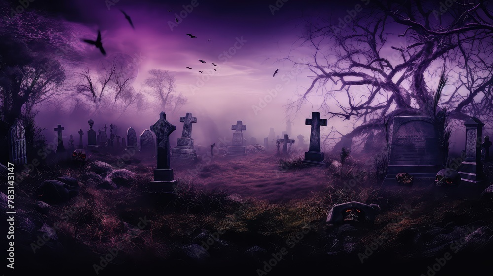 Naklejka premium tombstones halloween purple background
