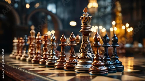 Beautiful chess pieces on a chessboard, an intellectual game for making strategic correct decisions photo