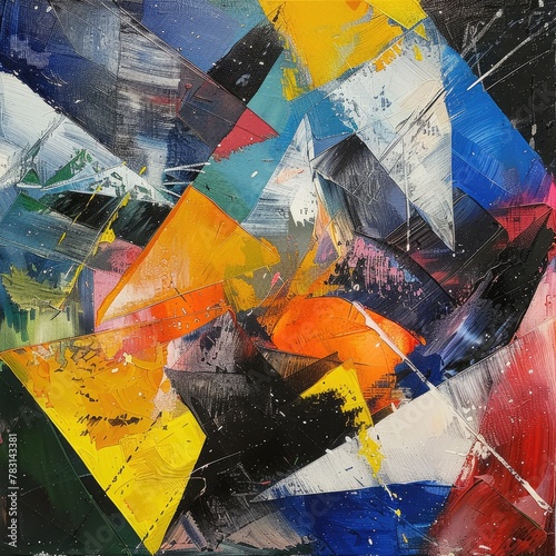 Abstract expressionist triangles in action painting style