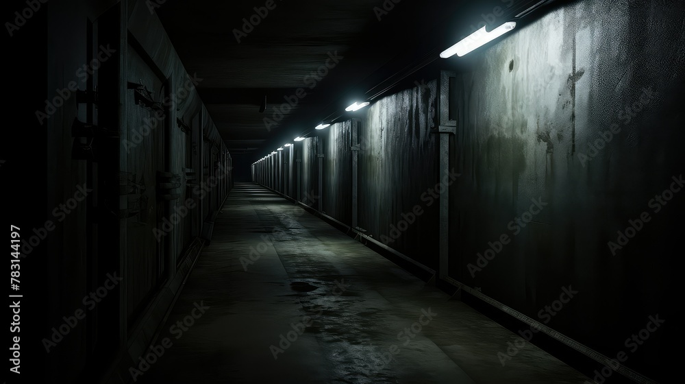 eerie long dark hallway