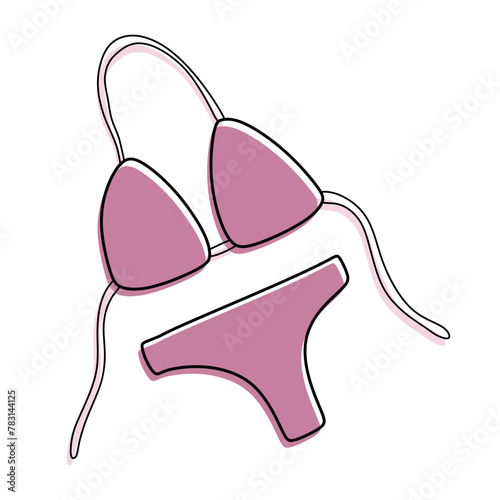 Summer beach swimsuit. Colorful Doodle Bikini On White background. Vector illustration in cartoon style. Outline Design element, print of Vacation Costume for Swimming, Sunbathe and Leisure Activity