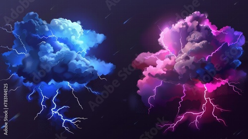 It could be lightning strikes and a thunderstorm cloud, lightning discharges and a storm cloud, an impact spot or a magical energy flash. Meteorology thunderbolt realistic 3D modern impulse isolated photo