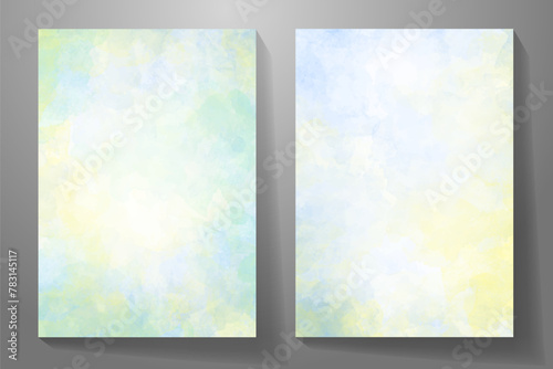 Set of watercolor vector texture background with green, blue and yellow brush strokes. Hand drawn light green spring illustration for design. Summer abstract minimalistic background.