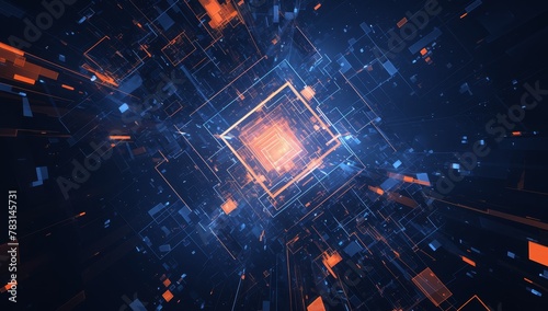 Abstract digital background with pixelated squares and data visualization elements, representing the complexity of big data.