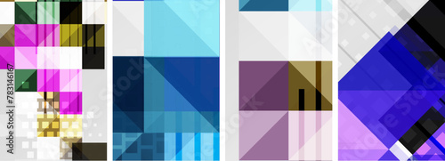 a collage of four different colored squares on a white background