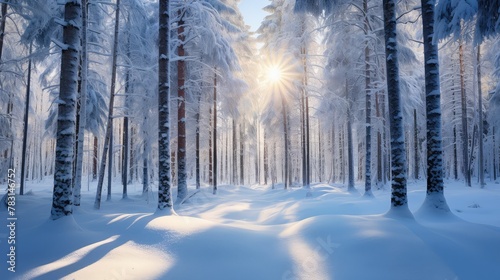 ground sunny snowy trees