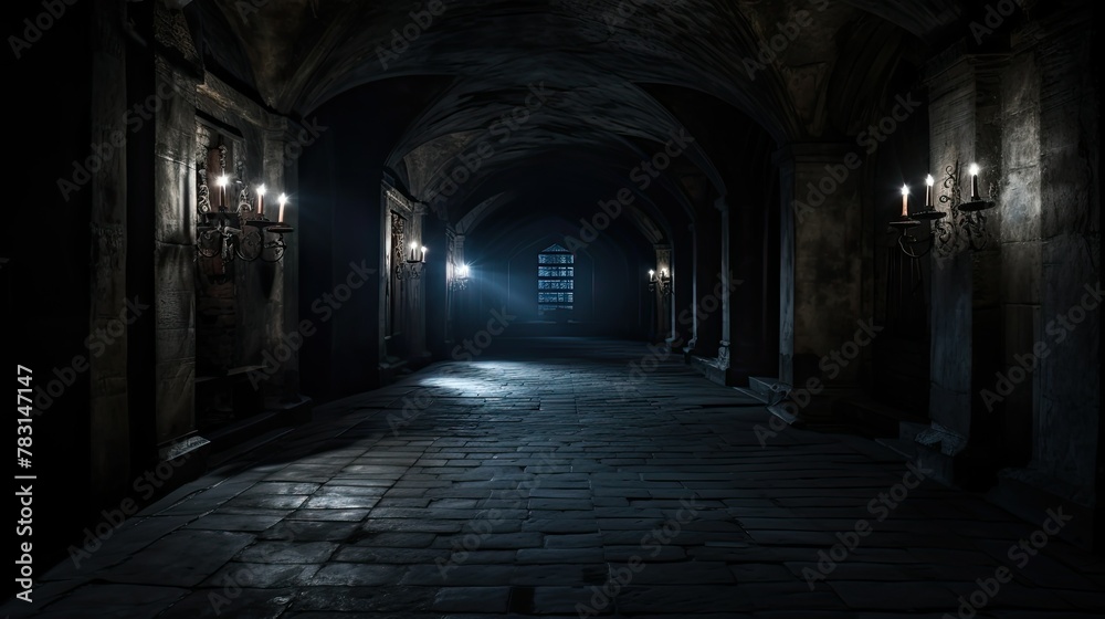 arched long dark hallway