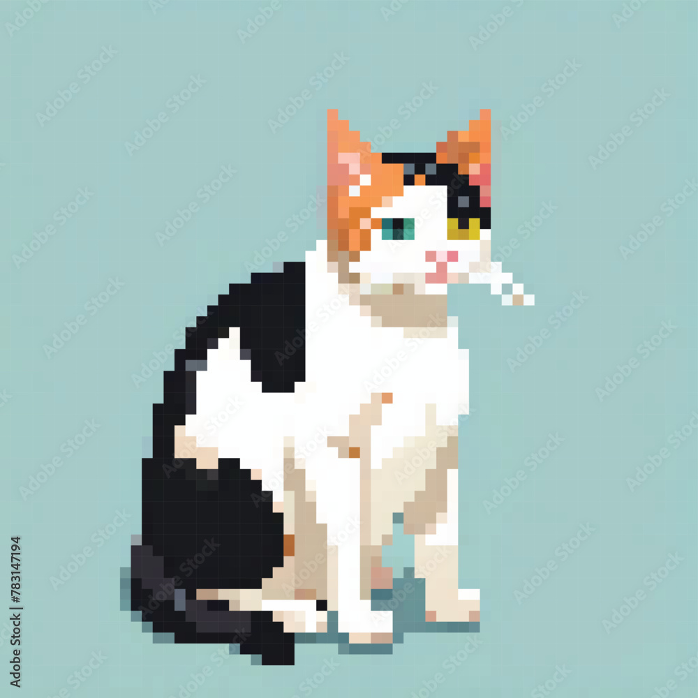 Fototapeta premium 8 bit Pixel Illustration of a black and white cat
