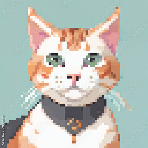8 bit Pixel Illustration of a orange cat