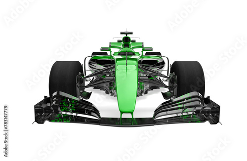 Race car front view on a white background. 3d rendering