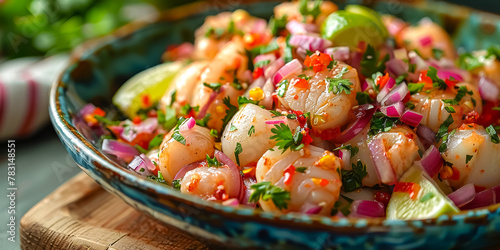 Shrimp Ceviche consists of cool, tasty shrimp made with chopped red onion, jalapeno, cilantro, tomato and avocado
