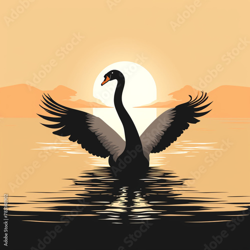 a flat silhouette of a graceful swan   reated with Generative Ai