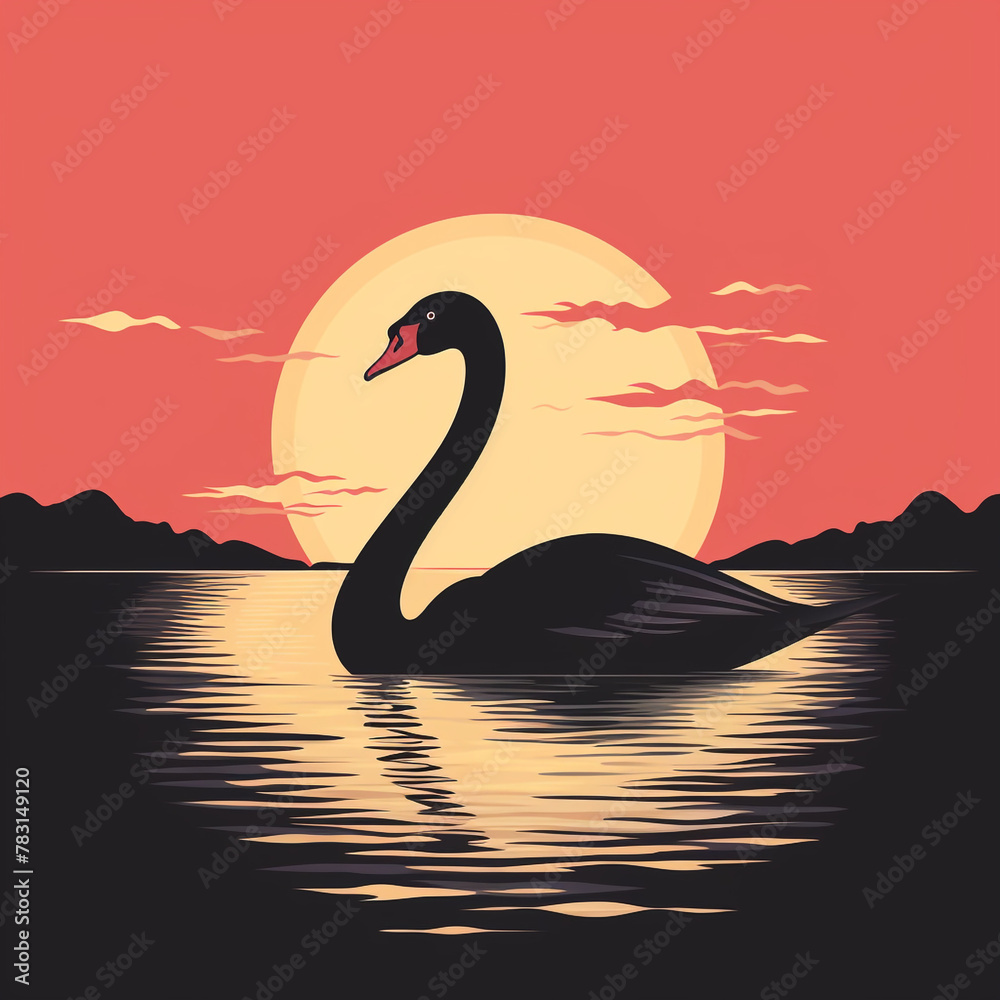 Fototapeta premium a flat silhouette of a graceful swan сreated with Generative Ai
