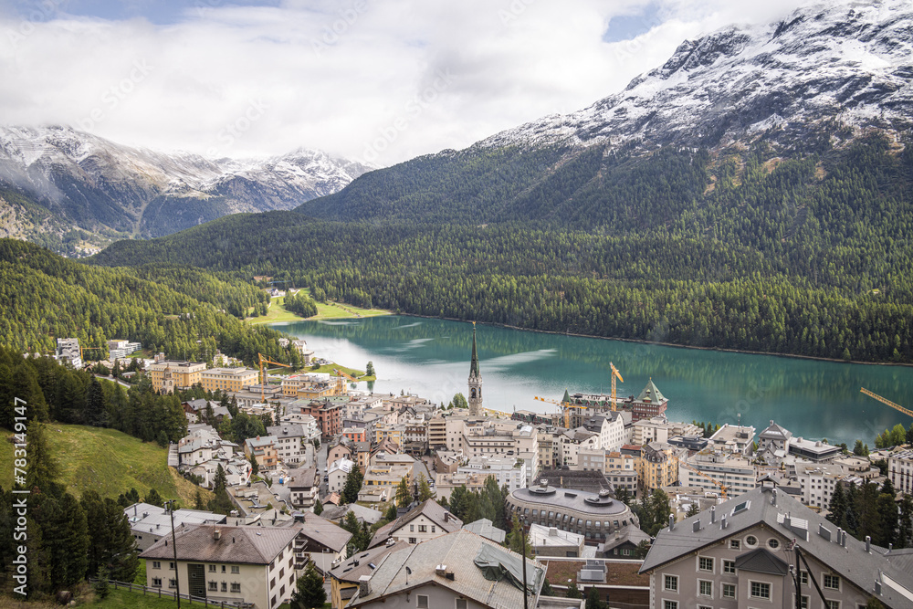 Fototapeta premium View of St. Moritz, and Lake St. Moritz, Switzerland