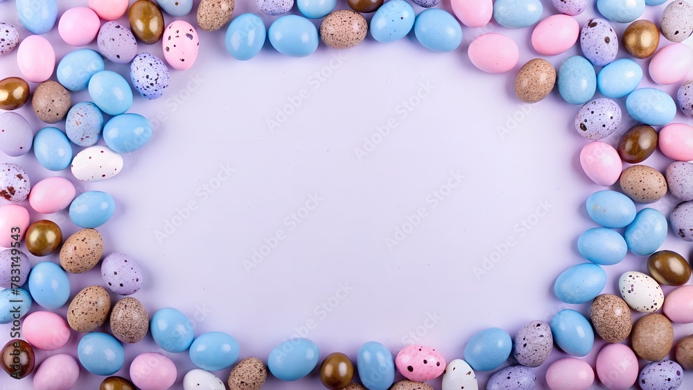 simple minimalistic background with a frame of bright Easter eggs simple minimalistic background with a frame of bright Easter eggs