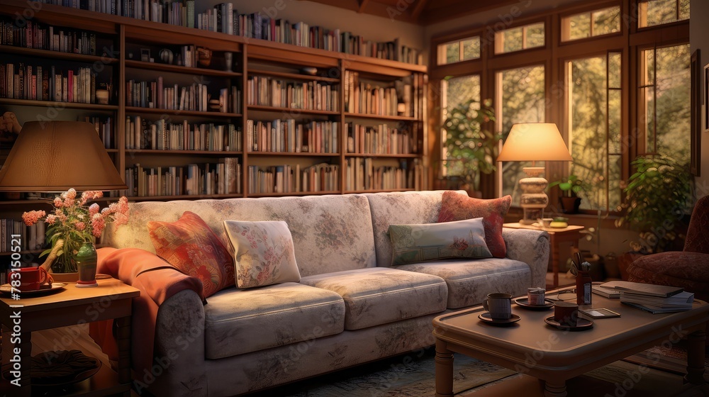 cozy blurred country home interior