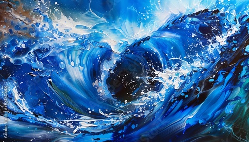 An abstract painting of a huge wave. photo