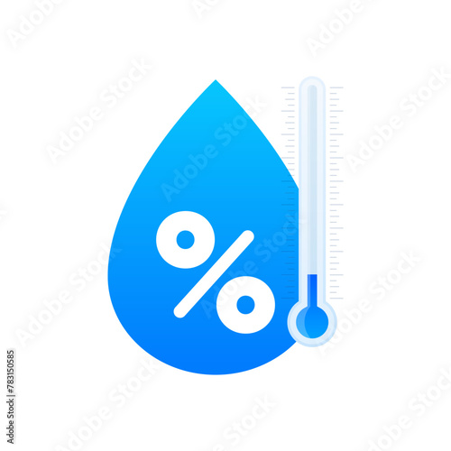 Humidity level. Water Temperature Indicator. Mercury thermometer and water drop. Temperature and humidity level. Vector illustration.
