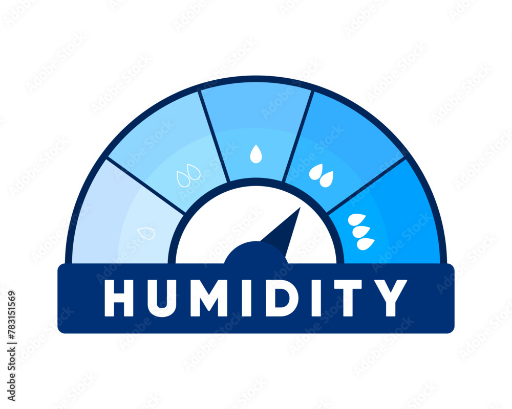 Humidity level. Water Temperature Indicator. Humidity meter. Measuring dashboard with arrow. Vector illustration. - obrazy, fototapety, plakaty 