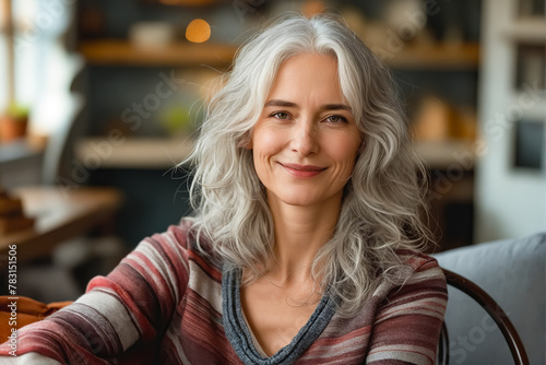 A woman with gray hair smiling at the camera.